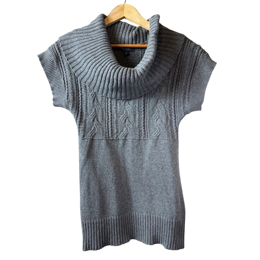 Banana Republic Gray Cowl Neck Cable Knit Cotton Wool Sweater Vest Womens Medium